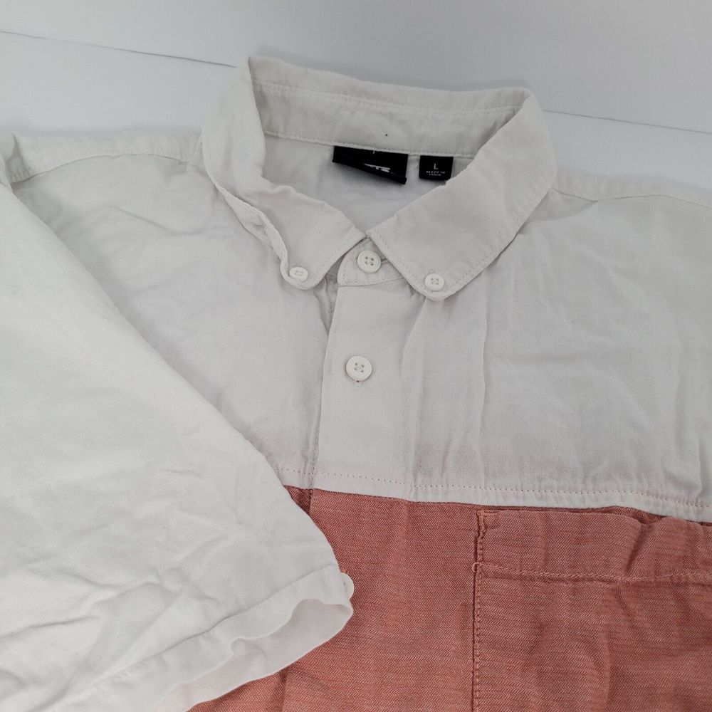Vans Button Down Shirt‎ Mens Large White Pink Excellent Colorblock Short Sleeve